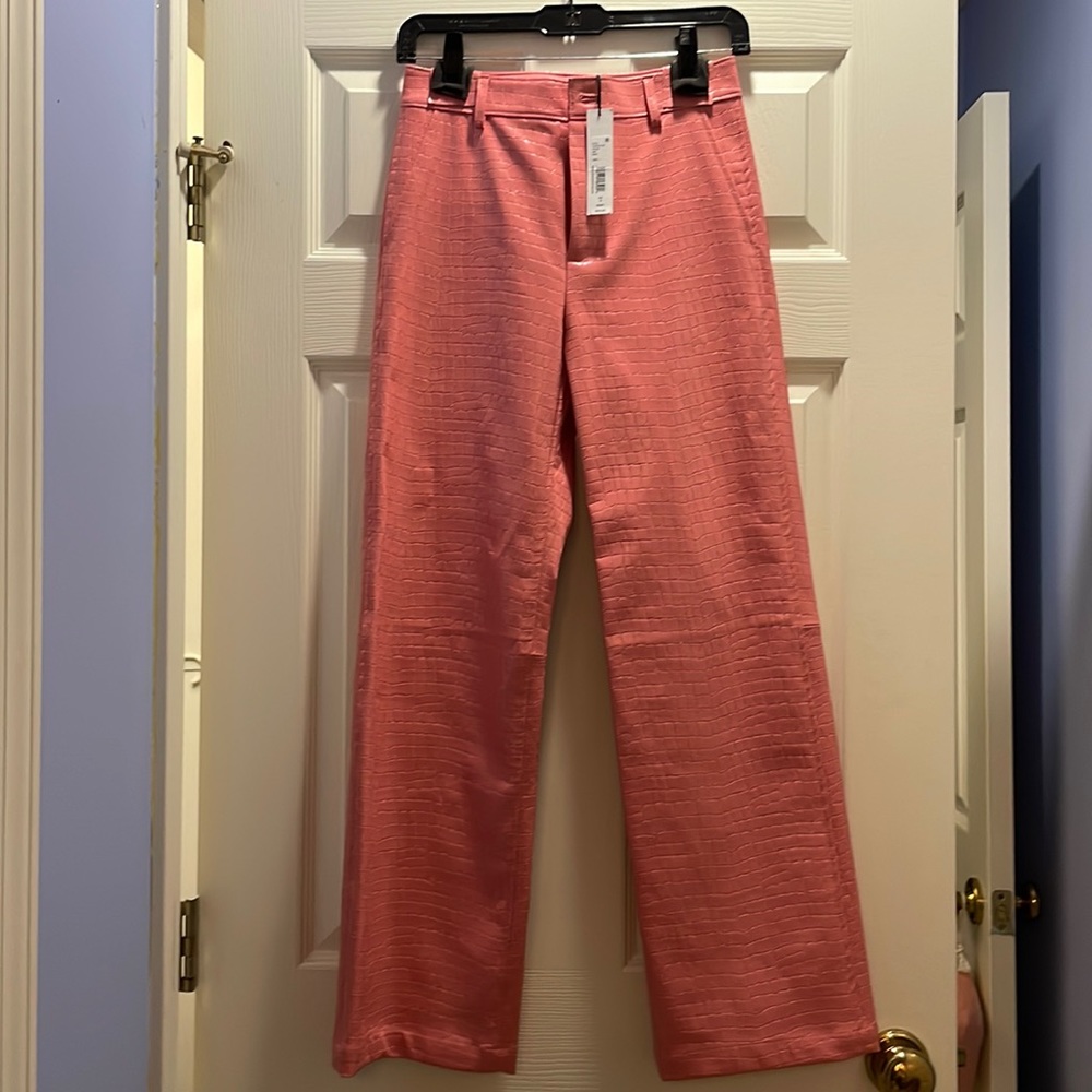 Alice + Olivia Coral Pink Patent Leather Snake Pants